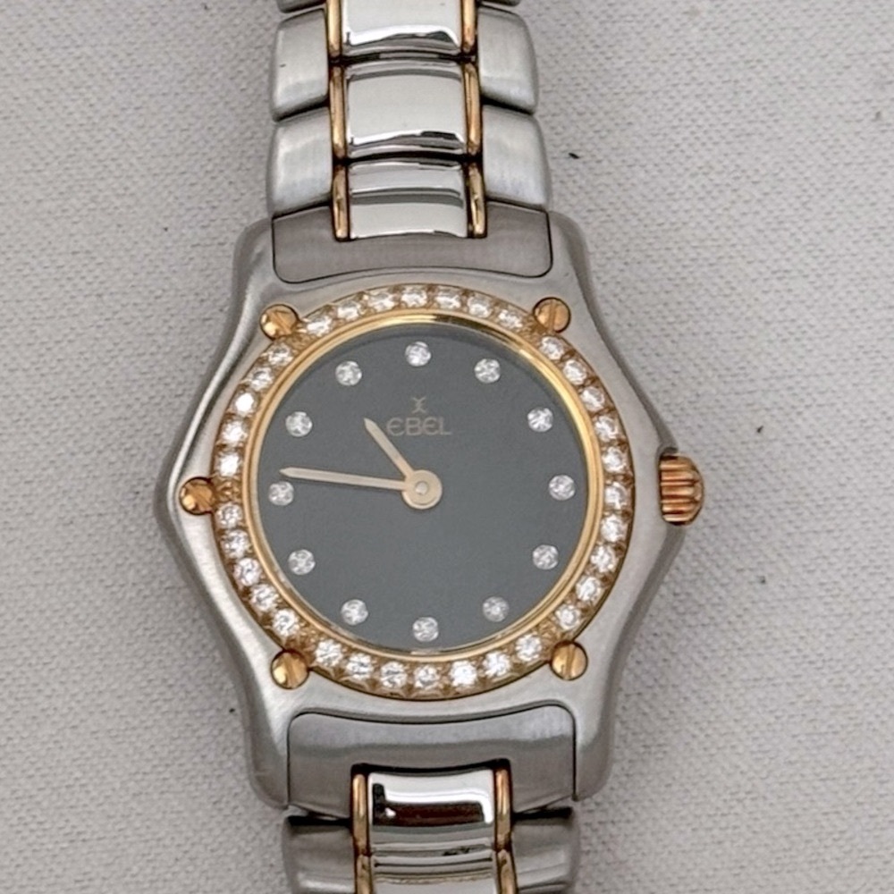 NEW Ebel 1911 Collection Swiss watch with 12 diamond black dial 34 diamond bezel